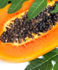 Le fruit de papaye ouvert faisant apparaître les graines anticancer